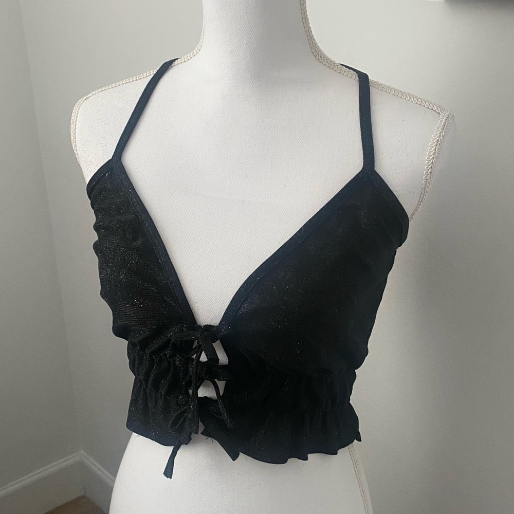 Black Tie Crop Top Tank